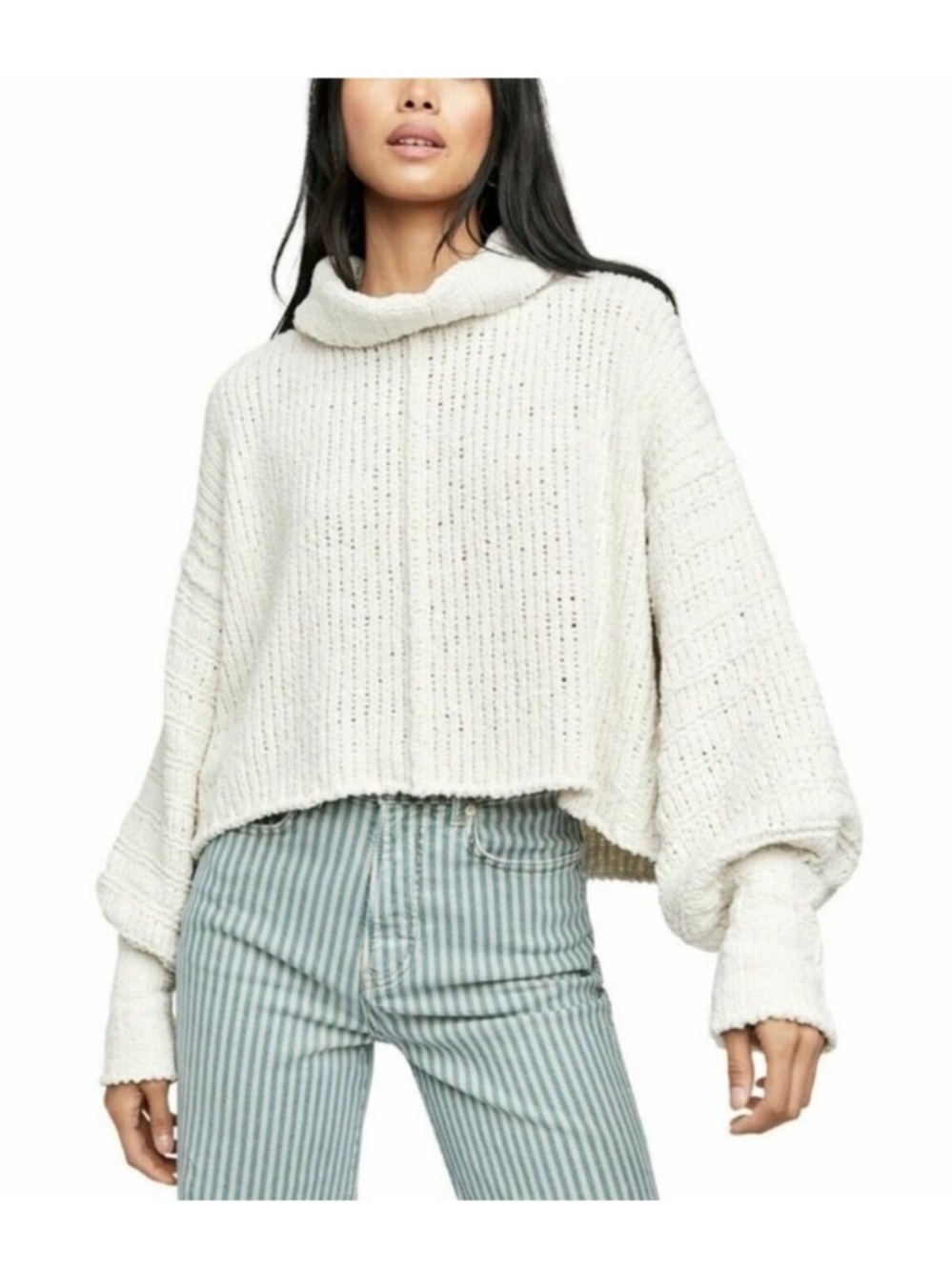 Free People "Be Yours" Cowl Neck Chunky Pullover Sweater Oversized Cottagecore
